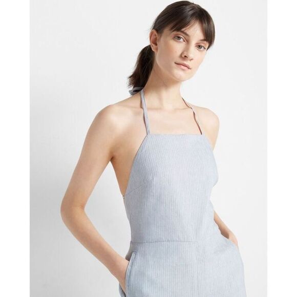 Club Monaco Striped Backless Jumpsuit chambray stripe linen blend size 2 NWT - Picture 3 of 11